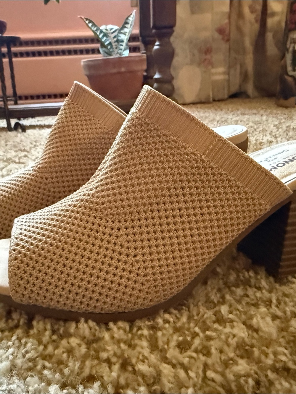 New SONOMA Knit Open-Toe Block Heel Mules in Beige - Picture 3 of 4
